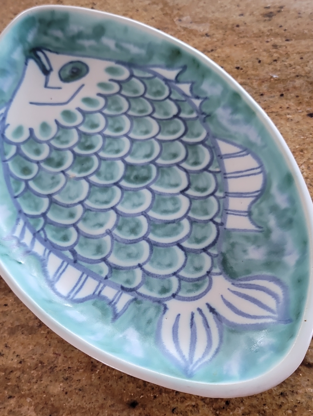 ANDERSEN DESIGN Art Pottery Oval Fish Platter VTG Blue/Green MCM Boothbay Maine - Picture 3 of 14